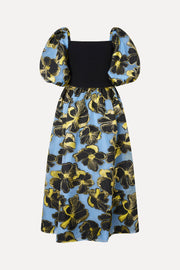 Stine Goya UK 3/4 Sleeve Combo Bodice Midi Dress Dress Blue Anemone Jacquard