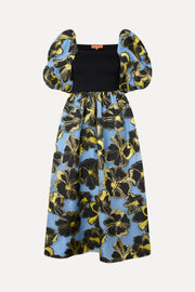 Stine Goya UK 3/4 Sleeve Combo Bodice Midi Dress Dress Blue Anemone Jacquard