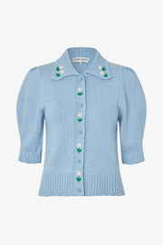 Stine Goya UK Bobble Knit Polo Cardigan Knit Rose Applique