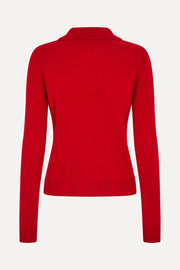 Stine Goya UK Button Up Long Sleeve Polo Knit Knit Velocity Red