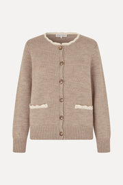 Stine Goya UK Crochet Trim Cardigan Knit Dark Oak
