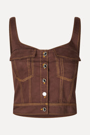 Stine Goya UK Cropped Denim Bustier Top Chicory Coffee