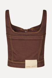 Stine Goya UK Cropped Denim Bustier Top Chicory Coffee