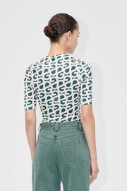 Stine Goya UK Elastic Short Sleeve T-Shirt Top Forest Green Logo