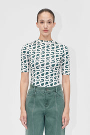 Stine Goya UK Elastic Short Sleeve T-Shirt Top Forest Green Logo