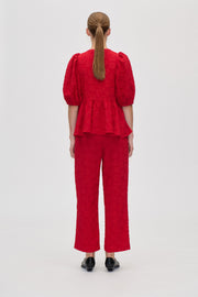Stine Goya UK Elasticated Waistband Cropped Pants Pants Red Rose Relief