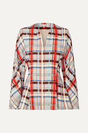 Stine Goya UK Flared Hem Zip-Up Top Top Scarlet Grid