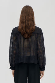 Stine Goya UK Flowy Long Sleeve Top Top Checkered Organza