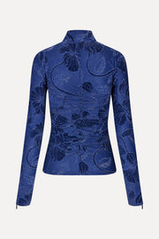 Stine Goya UK Gathered Long Sleeve High Neck Collar Top Top Fine Line Poppies