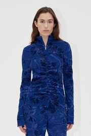 Stine Goya UK Gathered Long Sleeve High Neck Collar Top Top Fine Line Poppies