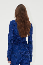 Stine Goya UK Gathered Long Sleeve High Neck Collar Top Top Fine Line Poppies