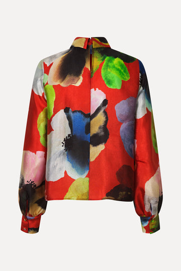 Stine Goya UK Gathered Long Sleeve Top Top Bloom In Red