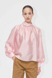 Stine Goya UK Gathered Long Sleeve Top Top Rose Pinstripe