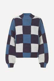 Stine Goya UK Gingham Check Sweater Knit Blue Gingham Check