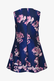 Stine Goya UK Kick Pleat Mini Dress Dress Blush Roses On Indigo