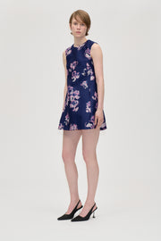 Stine Goya UK Kick Pleat Mini Dress Dress Blush Roses On Indigo