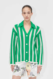 Stine Goya UK Knit Collar Cardigan Knit Green Stripes