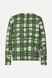 Stine Goya UK Long Sleeve Gathered Ruffle Top Top Checkered Wave