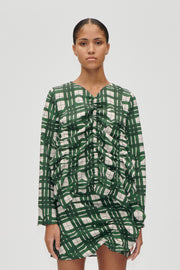 Stine Goya UK Long Sleeve Gathered Ruffle Top Top Checkered Wave