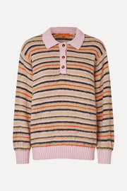 Stine Goya UK Long Sleeve Knit Polo Knit Alpaca Cream Stripes