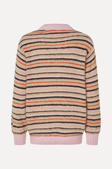 Stine Goya UK Long Sleeve Knit Polo Knit Alpaca Cream Stripes