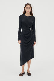 Stine Goya UK Long Sleeve Midi Dress With Fixed Buckle Dress Jet Black