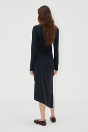 Stine Goya UK Long Sleeve Midi Dress With Fixed Buckle Dress Jet Black