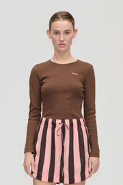 Stine Goya UK Long Sleeve Rib Top Top Chicory Coffee