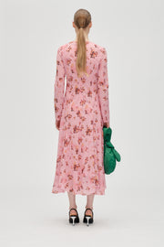 Stine Goya UK Long Sleeve Ruffling Midi Dress Dress Pink Magnolias