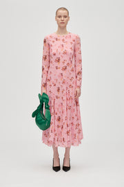 Stine Goya UK Long Sleeve Ruffling Midi Dress Dress Pink Magnolias