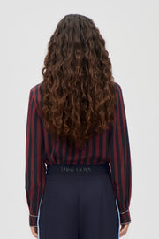 Stine Goya UK Long Sleeve Shirt Top Navy and Burgundy Wallpaper Stripes