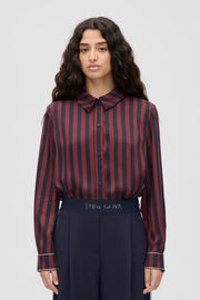 Stine Goya UK Long Sleeve Shirt Top Navy and Burgundy Wallpaper Stripes