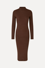 Stine Goya UK Long Sleeve Turtleneck Knit Dress Dress Coffee Brown