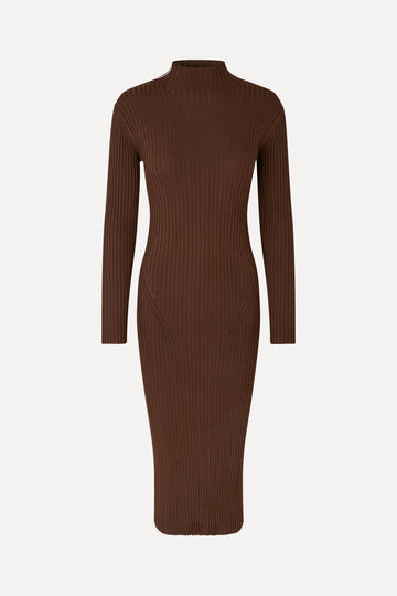 Stine Goya UK Long Sleeve Turtleneck Knit Dress Dress Coffee Brown