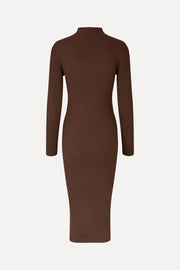 Stine Goya UK Long Sleeve Turtleneck Knit Dress Dress Coffee Brown