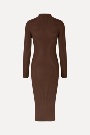 Stine Goya UK Long Sleeve Turtleneck Knit Dress Dress Coffee Brown