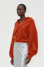 Stine Goya UK Long Sleeve V Neckline Collar Jumper Knit Red Ochre