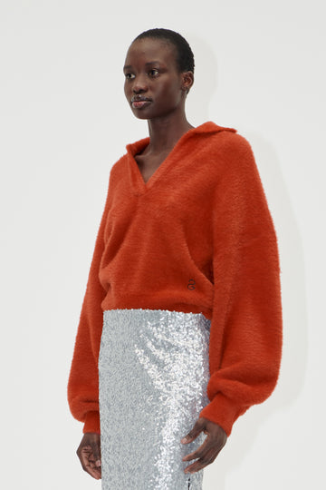 Stine Goya UK Long Sleeve V Neckline Collar Jumper Knit Red Ochre