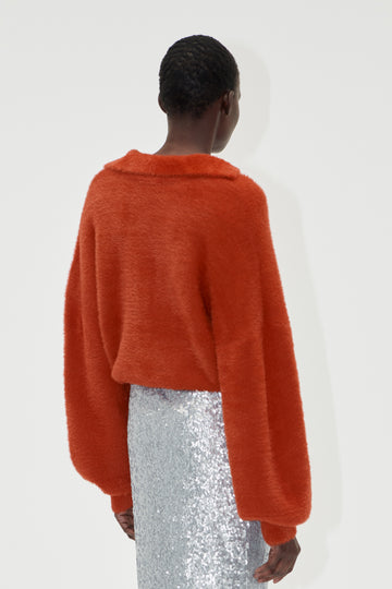 Stine Goya UK Long Sleeve V Neckline Collar Jumper Knit Red Ochre