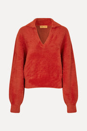 Stine Goya UK Long Sleeve V Neckline Collar Jumper Knit Red Ochre