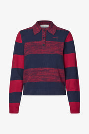 Stine Goya UK Mix Stripe Polo Collar Sweater Knit Multistripes Red Mix