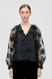 Stine Goya UK Multi Ruffle Raglan Top Top Dotted Black