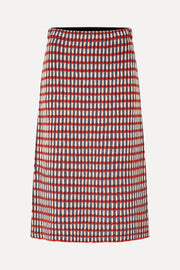 Stine Goya UK Plaited Flared Skirt Knit Navy / Red / Cream