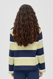 Stine Goya UK Polo Long Sleeve Top Top Yellow and Navy Blue Stripes