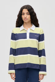 Stine Goya UK Polo Long Sleeve Top Top Yellow and Navy Blue Stripes