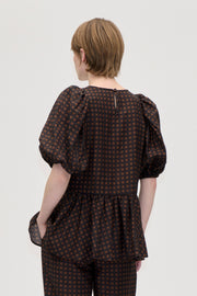 Stine Goya UK Puff Sleeve Peplum Top Top Morgensol Checks