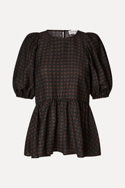 Stine Goya UK Puff Sleeve Peplum Top Top Morgensol Checks