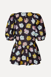 Stine Goya UK Puff Sleeve Peplum Top Top Morgensol Poppies