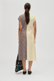 Stine Goya UK Ruched Waist Midi Dress Dress Brown And Yellow Checks