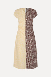 Stine Goya UK Ruched Waist Midi Dress Dress Brown And Yellow Checks